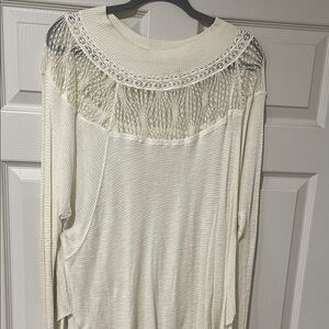 Free People Cream Lace Accent Blouse